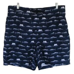 NAUTICA Swim Trunks/Shorts XL, Blue/White Fish, Mesh, Pockets, Drawstring